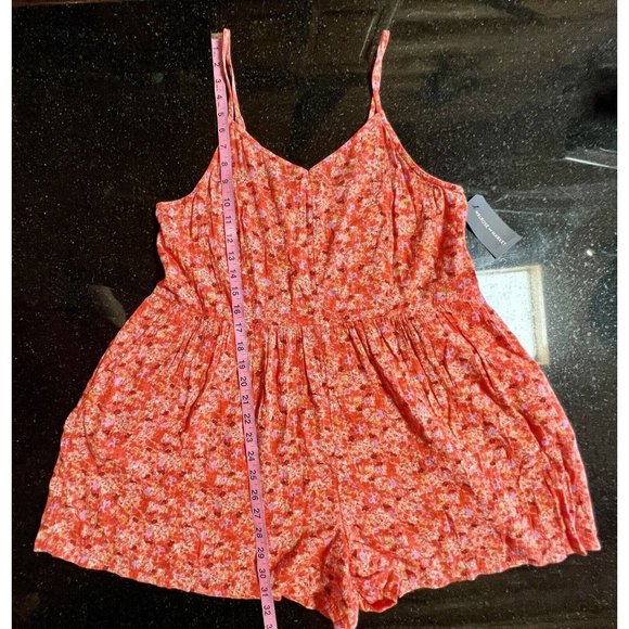 Market & Melrose Orange Floral Romper V-Neck Pockets Side Zipper Large NWT - Picture 11 of 15